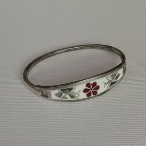 Vintage Alpaca silver enamel hinge bracelet